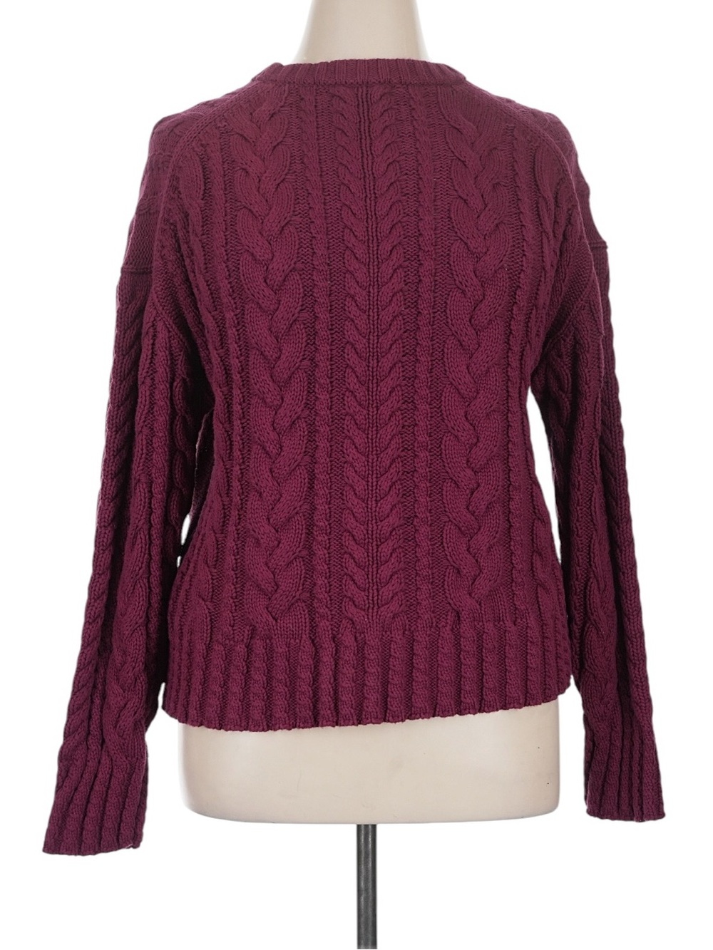 J. Crew Cable Knit Crewneck Sweater XL Vivid Mulberry 100% Cotton Casual NWT - Picture 3 of 6